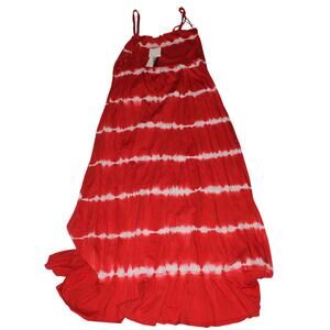Y2K NWT RXB Red 100% Cotton Tie Dye Maxi Sun Dress Size L
